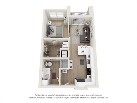 Floor plan for studio, 1 bath, 582 sqft